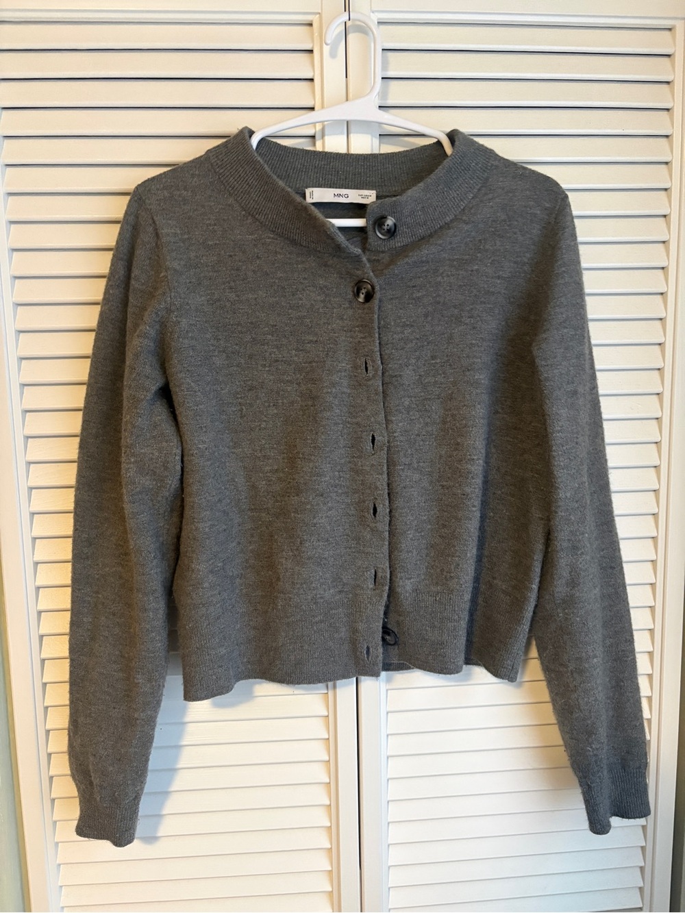 Mango Charcoal Button-Up Knit Cardigan